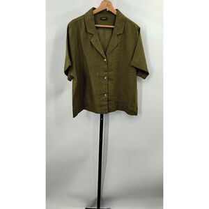 Quince Olive Green Button-Up Top